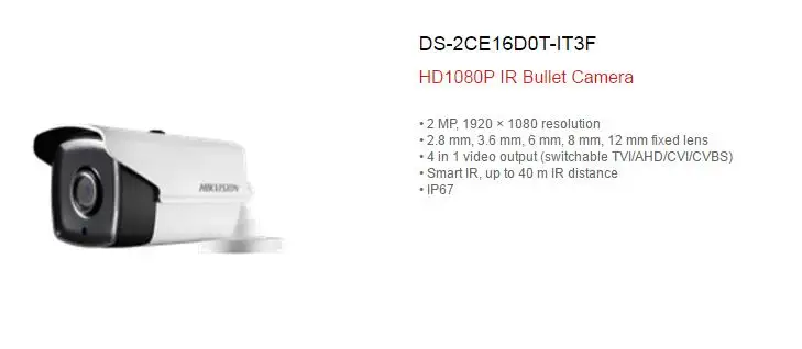 HIKVISION Международный DS-2CE16D0T-IT3F Turbo HD 1080P ИК Пуля камера переключаемая TVI/AHD/CVI/CVB IP67 водонепроницаемый