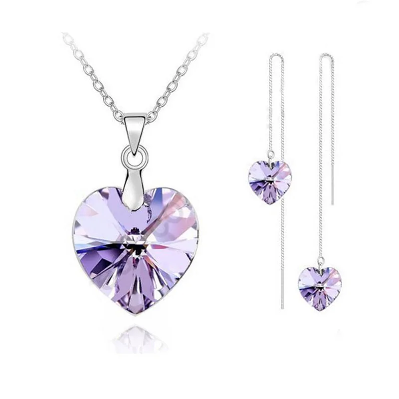 Цепочка с подвеской и серьги из серебра 925 пробы кристаллами | Украшения