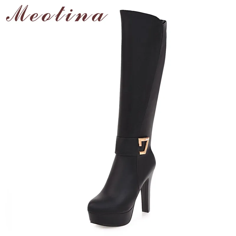 Сапоги женские осенние до колена на платформе с застежкой-молнией большие