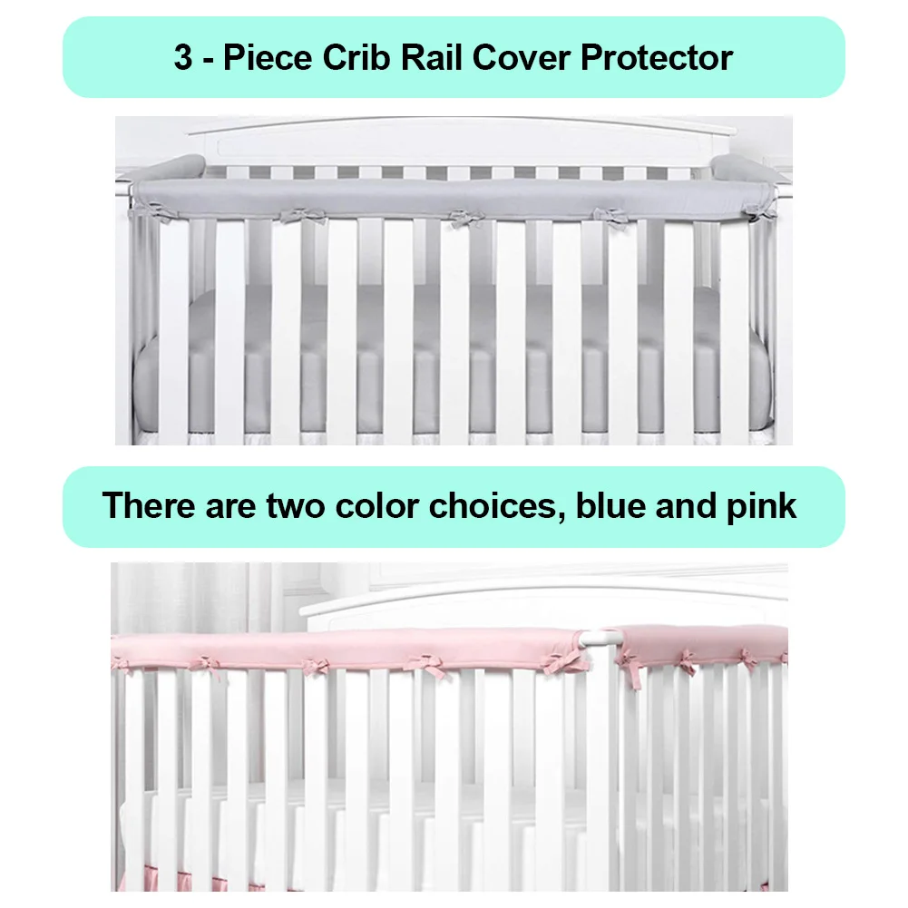 3Piece Crib Rail Cover Protector Baby Set Safe Teething Guard Wrap For Standard Cribs Side And Front R | Мать и ребенок