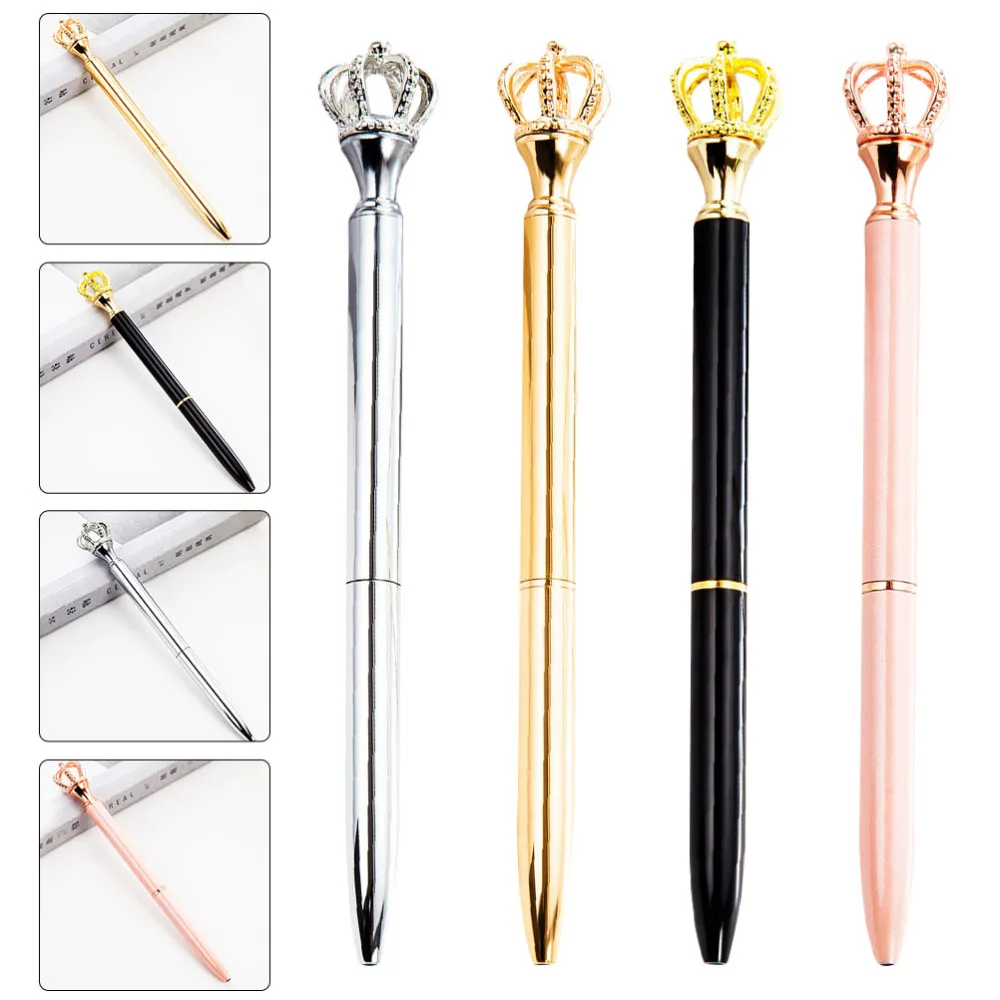 

4pcs Crown Shape Ballpoint Pens Metal Writing Pens Students Stationery Supplies