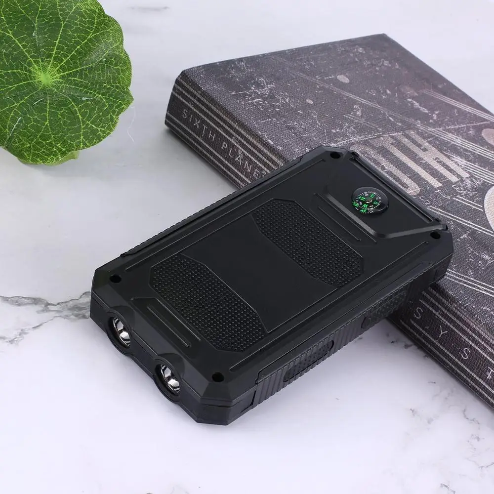 black DIY Solar Power Bank Case 2 USB Ports External Charger Powerbank Case for Emergency Outdoor Camping Travel with Compass - Цвет: black