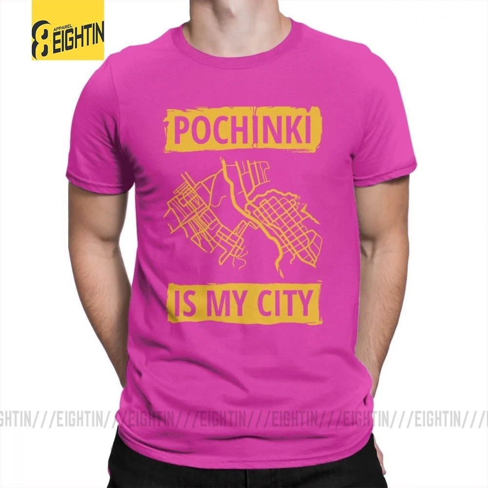 Fuchusia PUBG Pochinki Is My City футболка, винтажная забавная Мужская футболка с круглым вырезом, дышащая футболка с коротким рукавом, хлопок, футболки - Цвет: Fuchusia