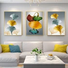 Абстрактный постер Ginkgo Line, настенный художественный Рисунок с золотыми листьями, Современная художественная роспись, картины, декор для гостиной
