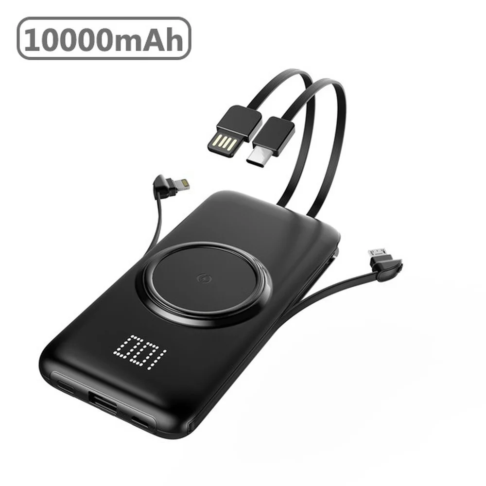 

Power Bank 20000mAh Wireless Portable Powerbank 4 Cable 10000mAh Banks Fast Charge For Xiaomi Carica Batteria Cellulare
