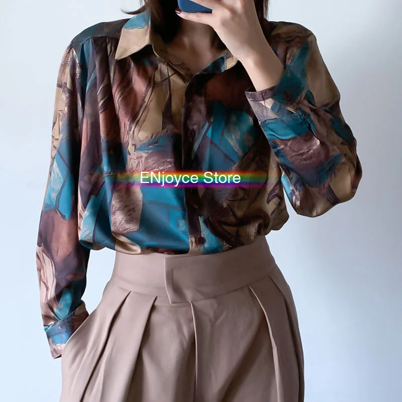 Винтажная блуза в стиле барокко с длинным рукавом свободная рубашка абстрактным