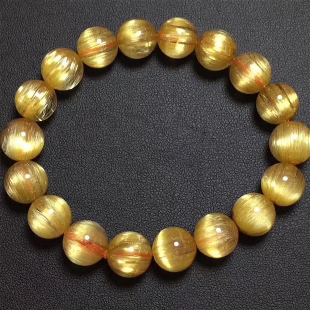 

11mm Natural Gold Rutilated Quartz Bracelet For Women Men Wealth Luck Beauty Round Beads Stretch Crystal Strands Jewelry AAAAA