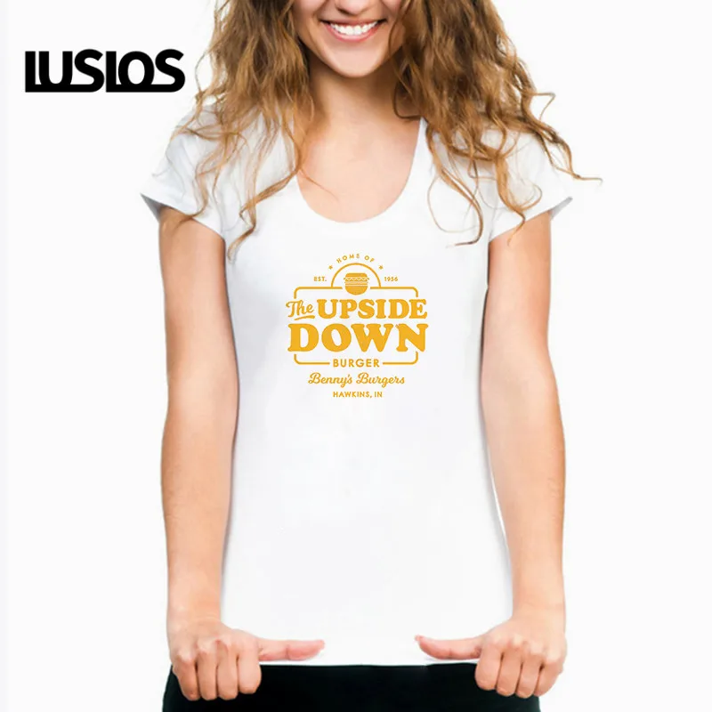 LUSLOS Updise вниз желтого цвета с буквенным принтом летняя футболка для женщин