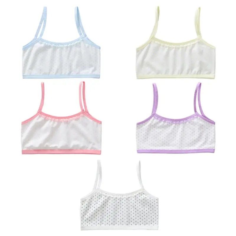 

Хлопковое нижнее белье для девочек с рисунком в горошек, тренировочный бюстгальтер с кружевом и U-образным вырезом карамельных цветов, Брал...