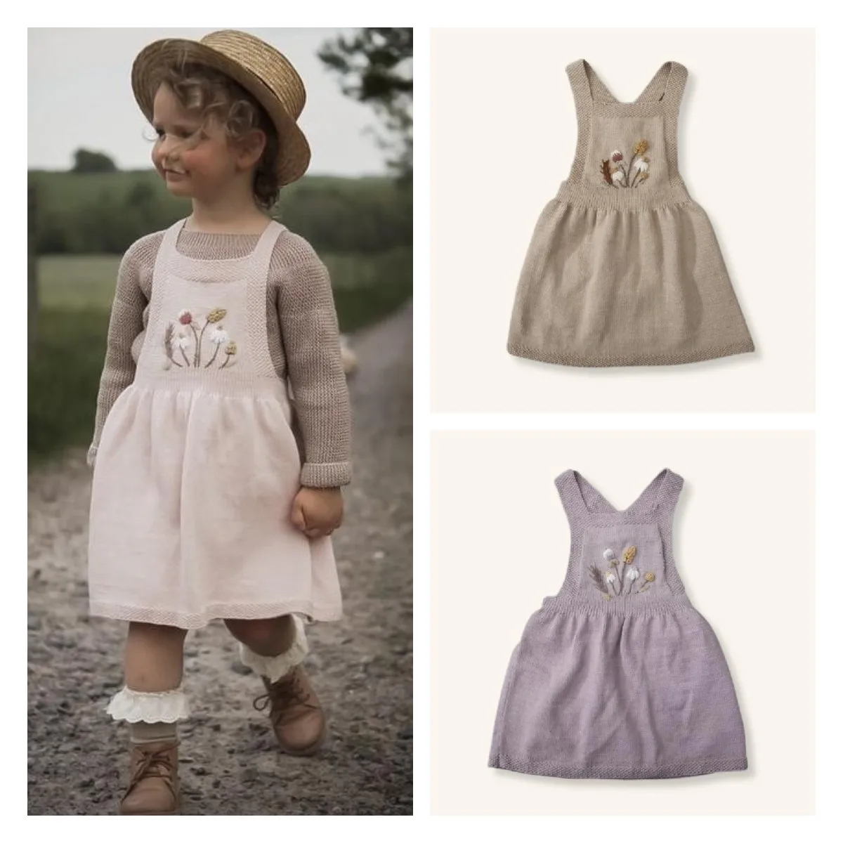 

Girl Knit Dress 2021shirleyb WILDFLOWER DRESS LILAC COTTON Hand Embroidery Sweater