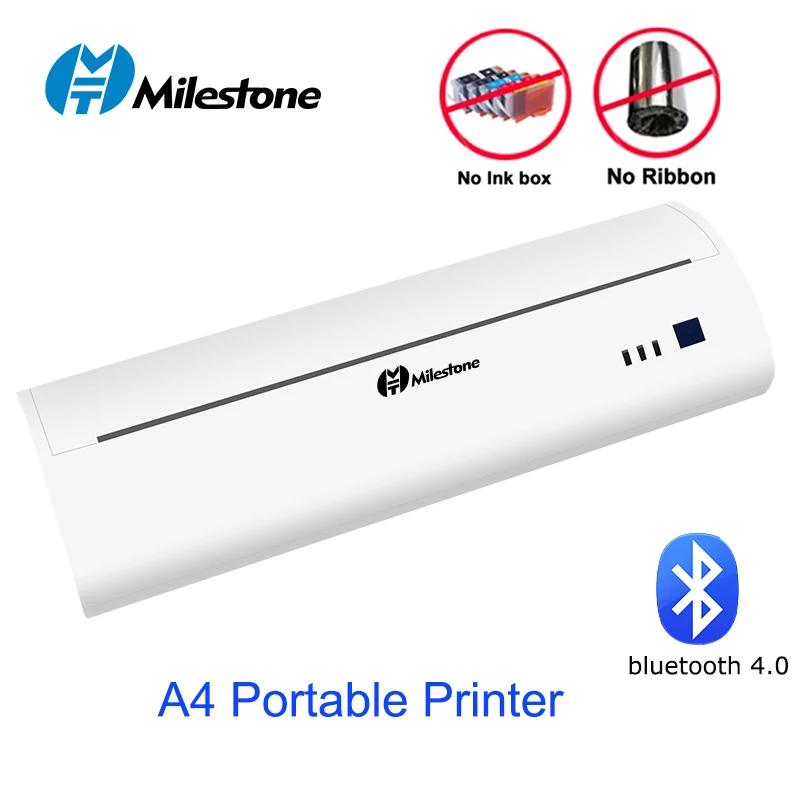 

Milestone Portable A4 Thermal Printer Bluetooth Photo Test Paper Document PDF Printer Support Android iOS A4 USB Mobile Printer