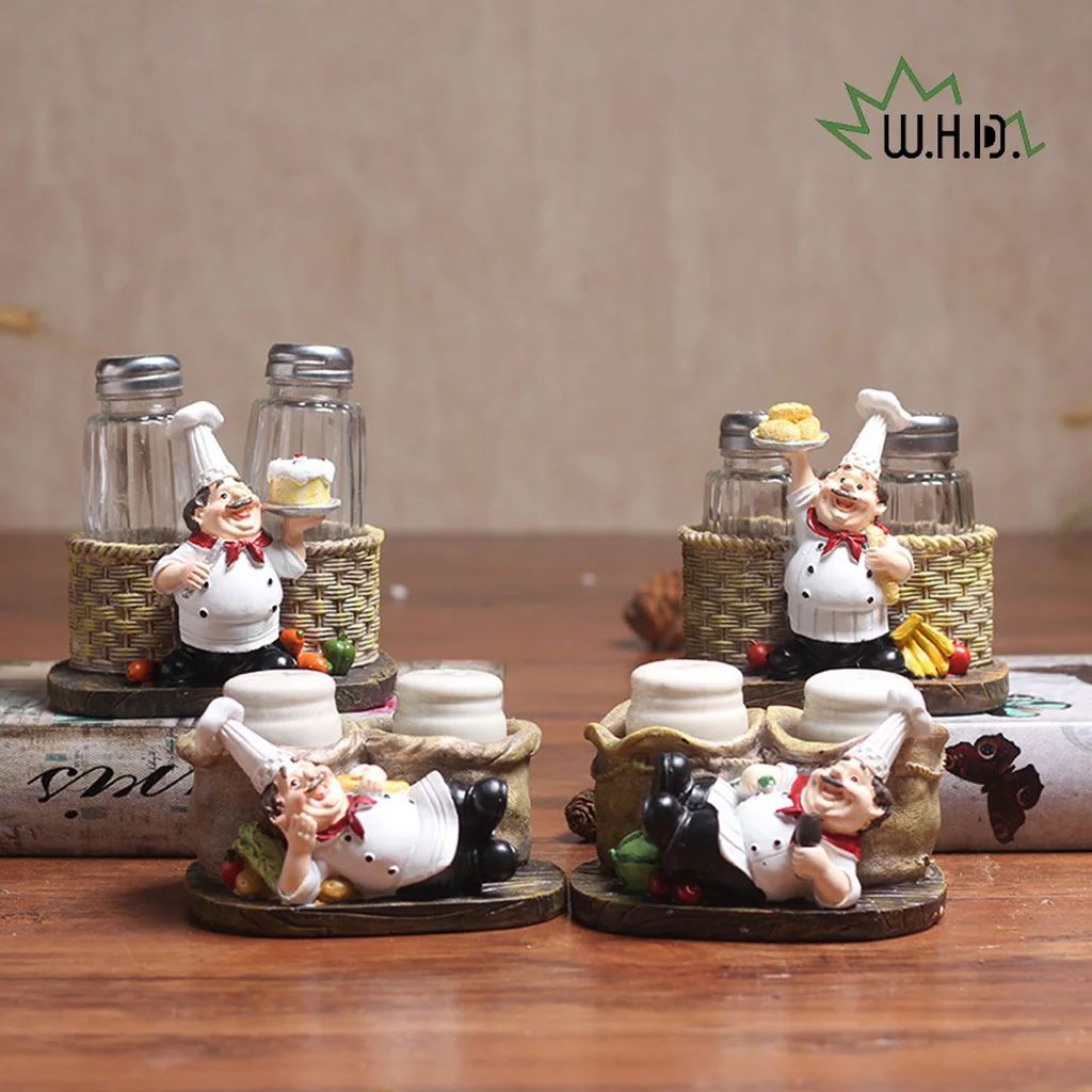 

Cute Chef Statue Salt & Pepper Bottle Holder,Kitchen Cute Chef Ornaments,Home Decor Kitchen Resin Salt Shaker Crafts