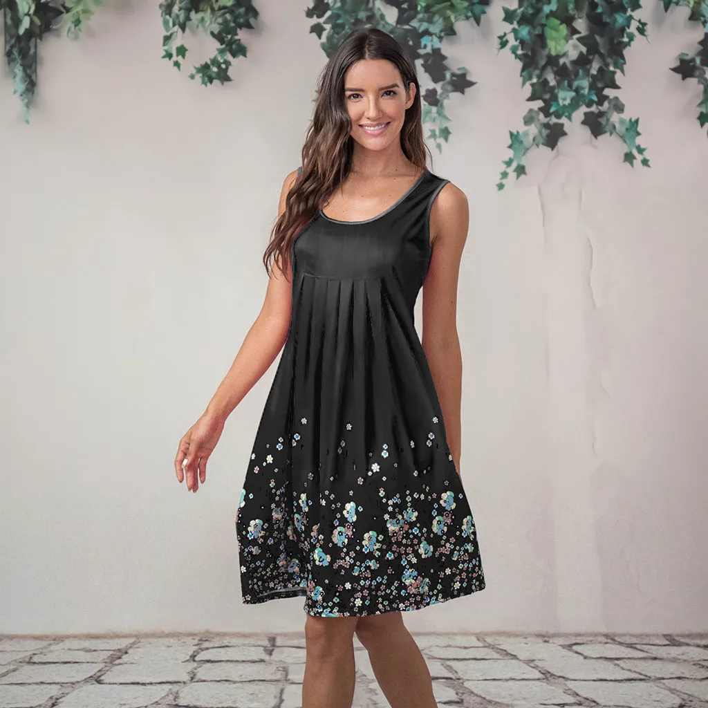 Для женщин летнее платье без рукавов с принтом Вечеринка пляжное майка одежда в