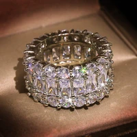 ladies fashion aaa zircon 925 silver ring shining zircon three layer ring engagement anniversary silver jewelry senior lady ring