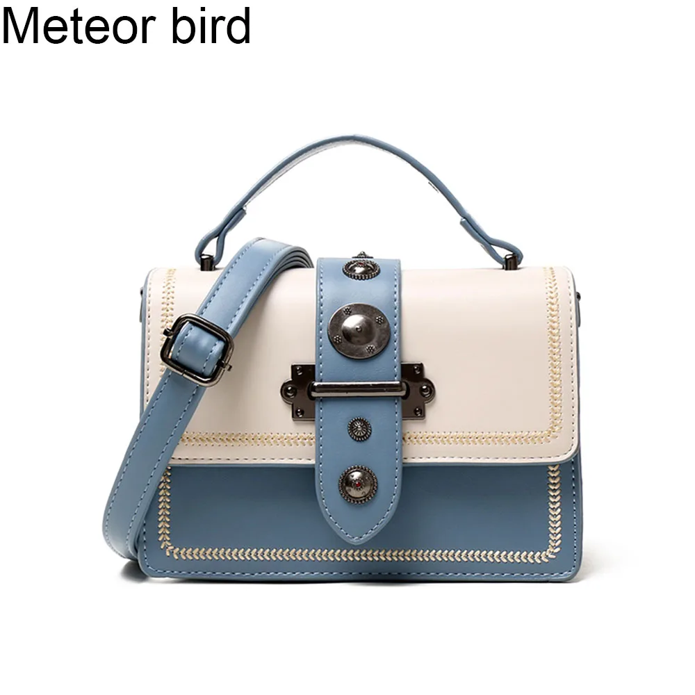 Женская сумка через плечо Meteor Bird Синяя кожаная мессенджер с клапаном для
