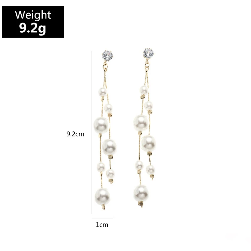 

Trendy Cubic Zircon Elegant Created Simulated Pearl Long Earrings Pearl String Statement Drop Earrings For Women Wedding Party