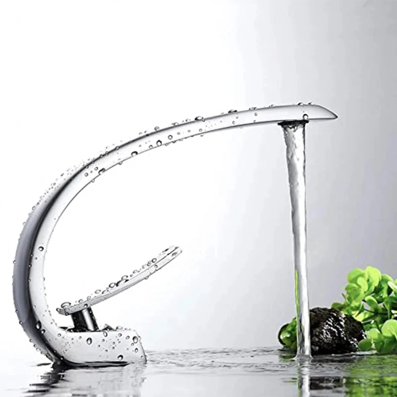 

Chrome and Multicolored Brass Bathroom Faucet Basin Sink Faucet Single Handle Cold and Hot Mixer Taps Beautiful Curve Design