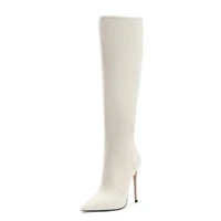 women winter solid color knee high boots stiletto high heels pointed toe ladies slip on shoes