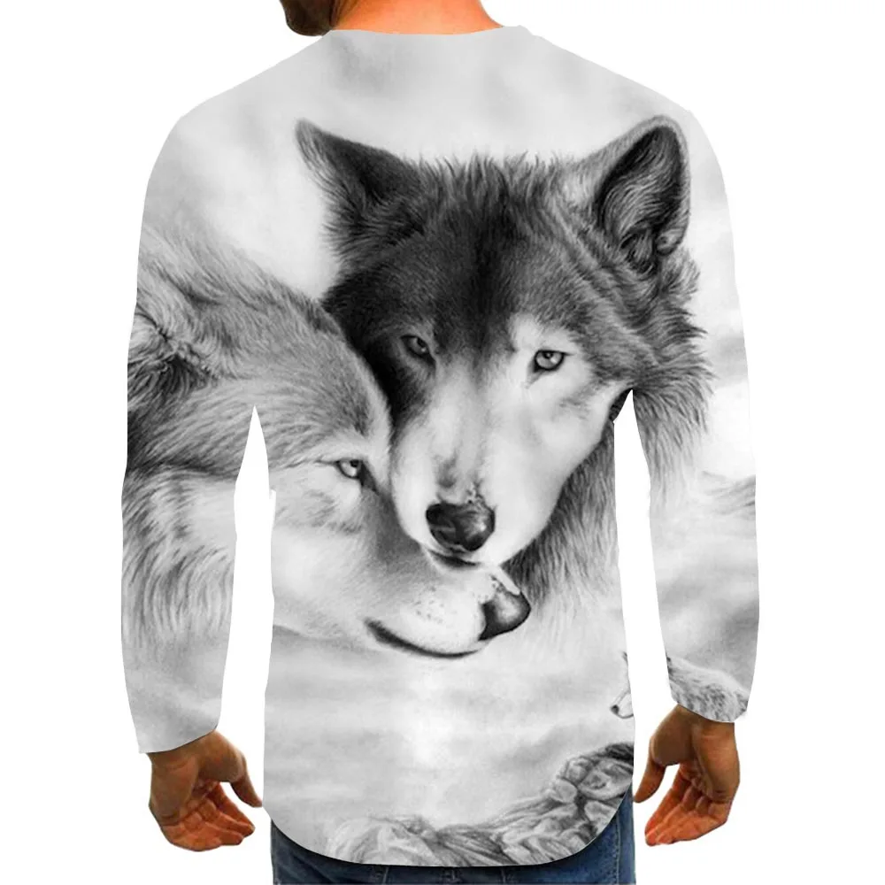 Мужская длинная футболка с рисунком животных длинные футболки 3d-рисунком волка и