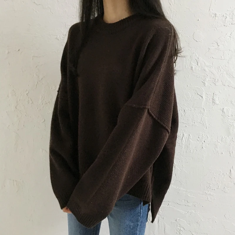 

2 colors korean chic style autumn and Winter solid color thick knitted Sweater and pullovers womens (C8793)