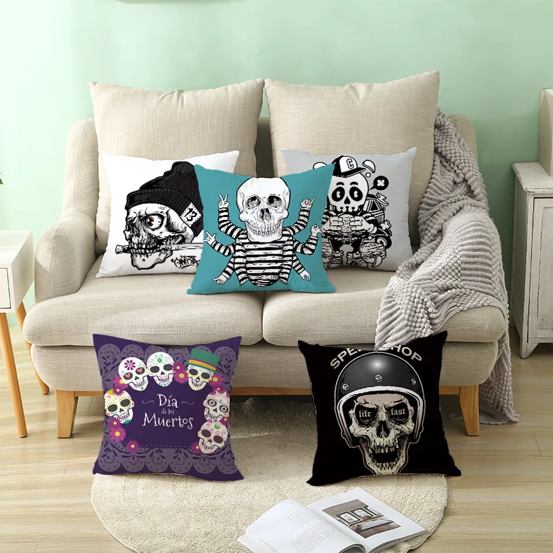 

Halloween Pillowcases Decorative Polyester Cushion Cover Skulls For Living Room Sofa Throw Pillow Covers Home Decor 45*45cm/Pc