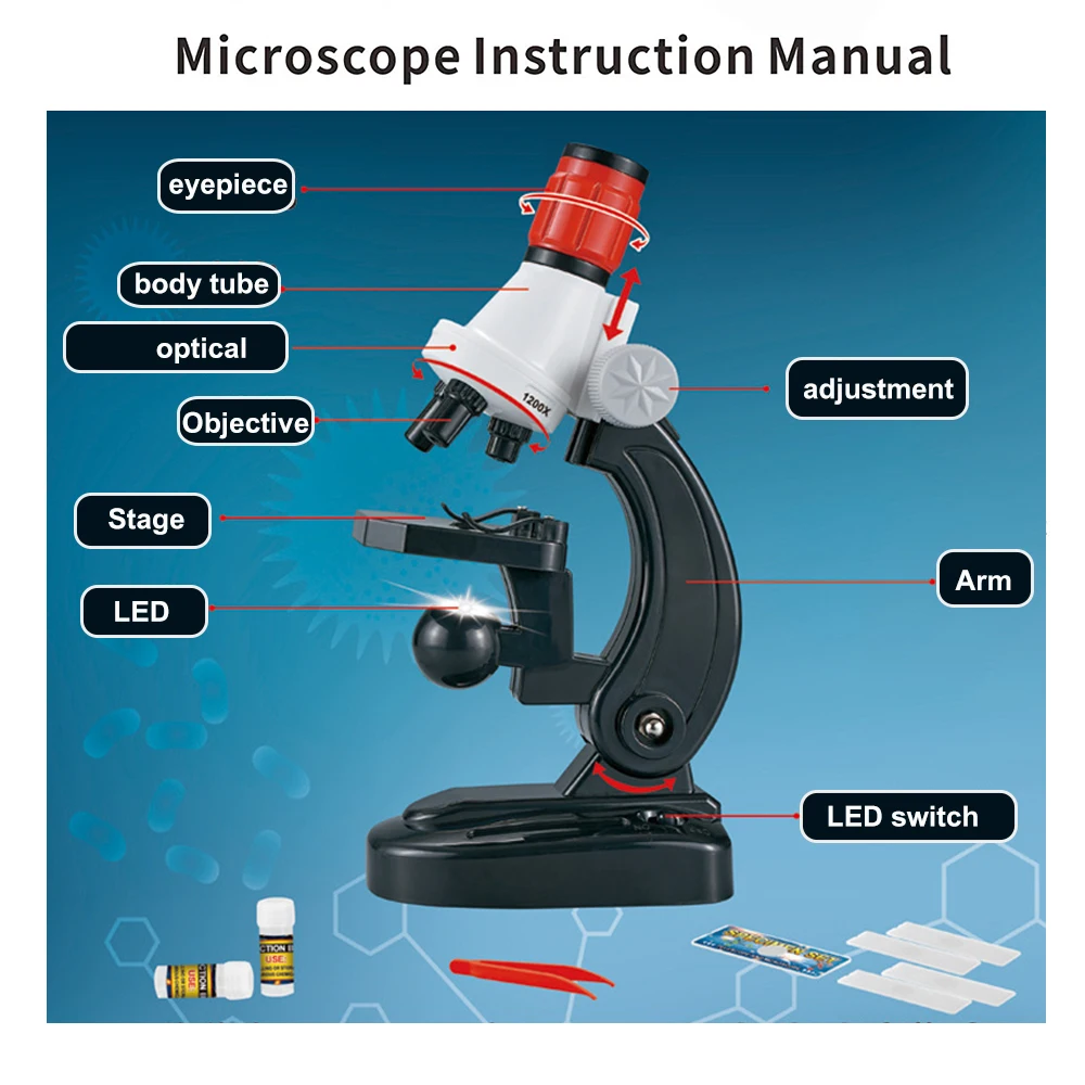 Набор научных микроскопов для начинающих цифровой микроскоп детей с 100X 400X 1200X