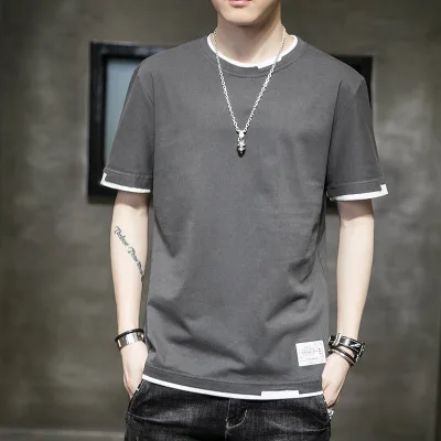 

Футболка мужская с короткими рукавами, свободная рубашка из чистого хлопка с круглым вырезом, подходит для студентов-подростков, популярны...