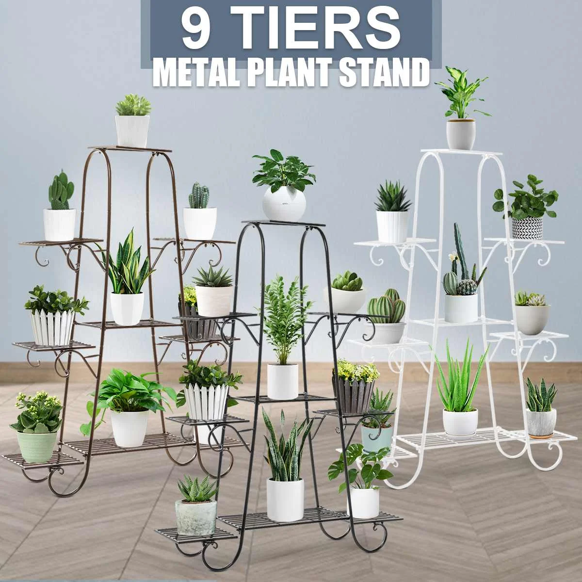 

9 Tiers Multi Flower Plant Holder Stand Rack Iron Pot Plant Stand Patio Balcony Bonsai Display Shelf Yard Garden Decoration