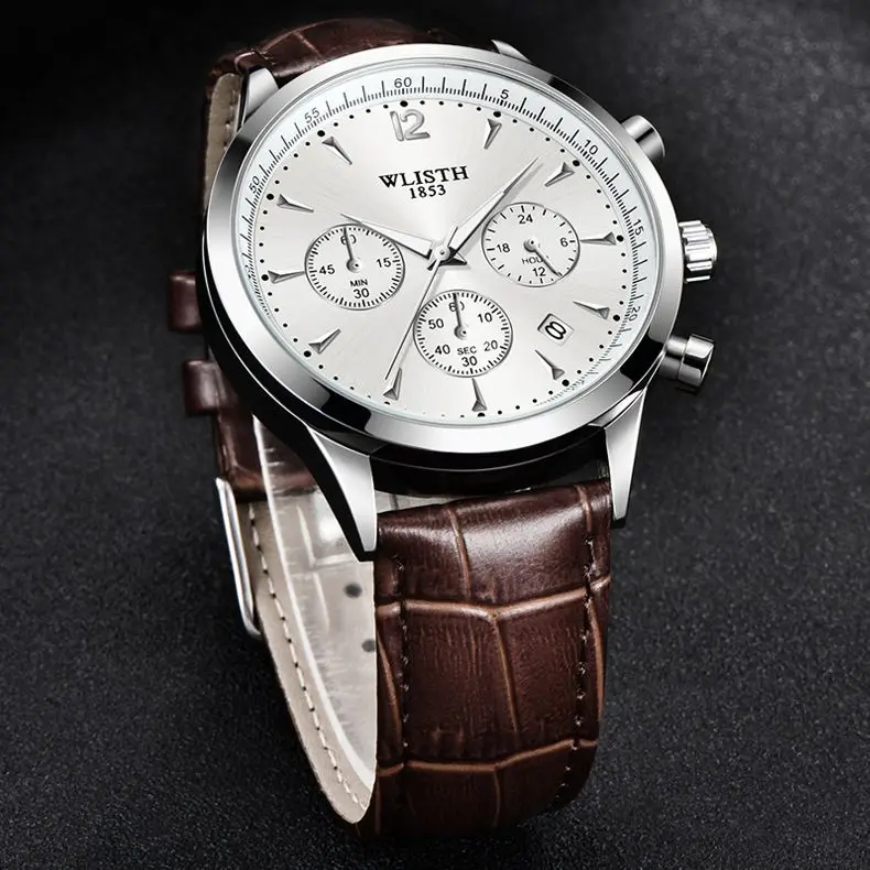 

Fashion Men's Six-Pin Chronograph Waterproof Leather Watch WLITH Brand Men Sports Calendar Luminous Wristwatches Montre Homme