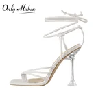 Шлепанцы Onlymaker, летние, с квадратным носком, прозрачные, металлические, на тонком высоком каблуке, матовые, белые, черные, с ремешком на щиколотке, туфли больших размеров