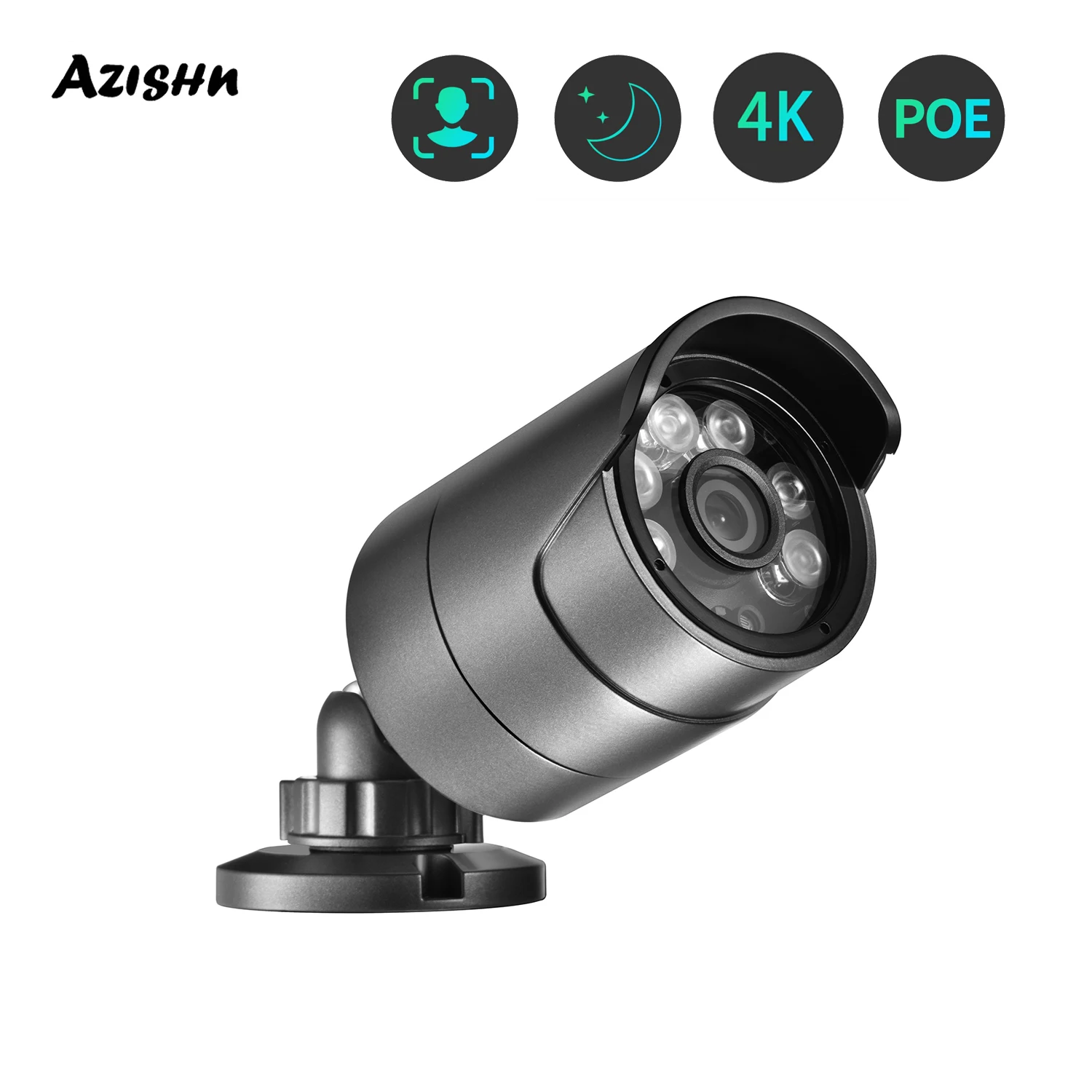 AZISHN 4K Ultra HD 8MP IP Kamera P2P 48V POE Gesicht Erkennung Dual Lichtquelle Hause Farbe Nacht vision CCTV Sicherheit Kamera