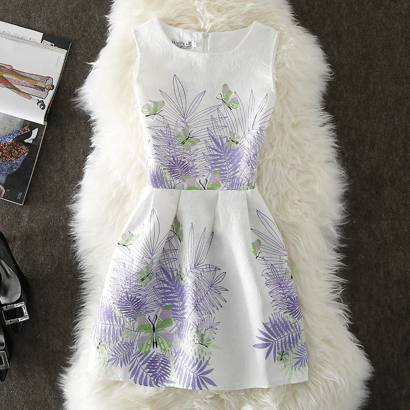 

LUKAXSIKAX 2021 New Arrival Summer Women Sleeveless Vest Dress Sweet Cute Butterfly Print Slim A-Line Mini Dress