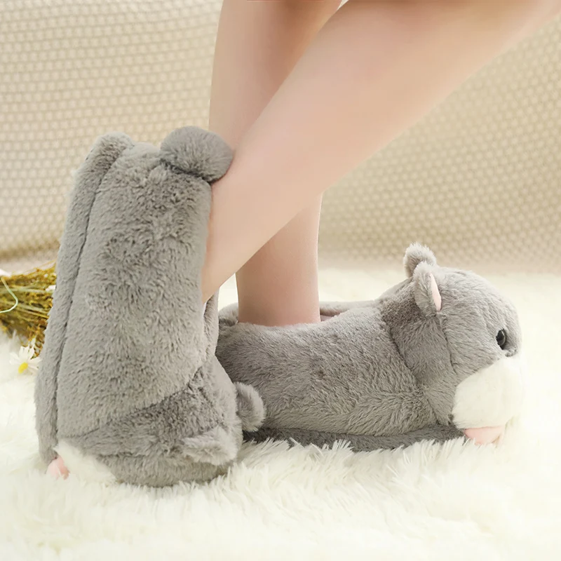 

Millffy cute warm Hamster slipper pink brown gray Home Floor Soft animal Slippers Female slipper Girls Winter Warm Shoes