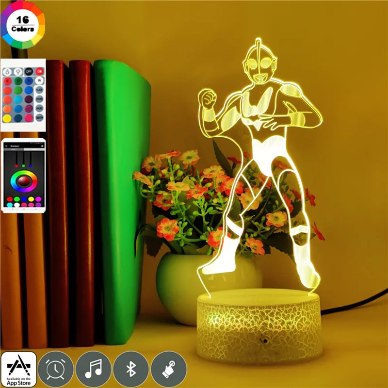 

Bedroom Desk Lamp 3D Acrylic Ultraman Night Light LED Atmosphere Nightlight Smart Phone Control Boys Kids Favorite Birthday Gift