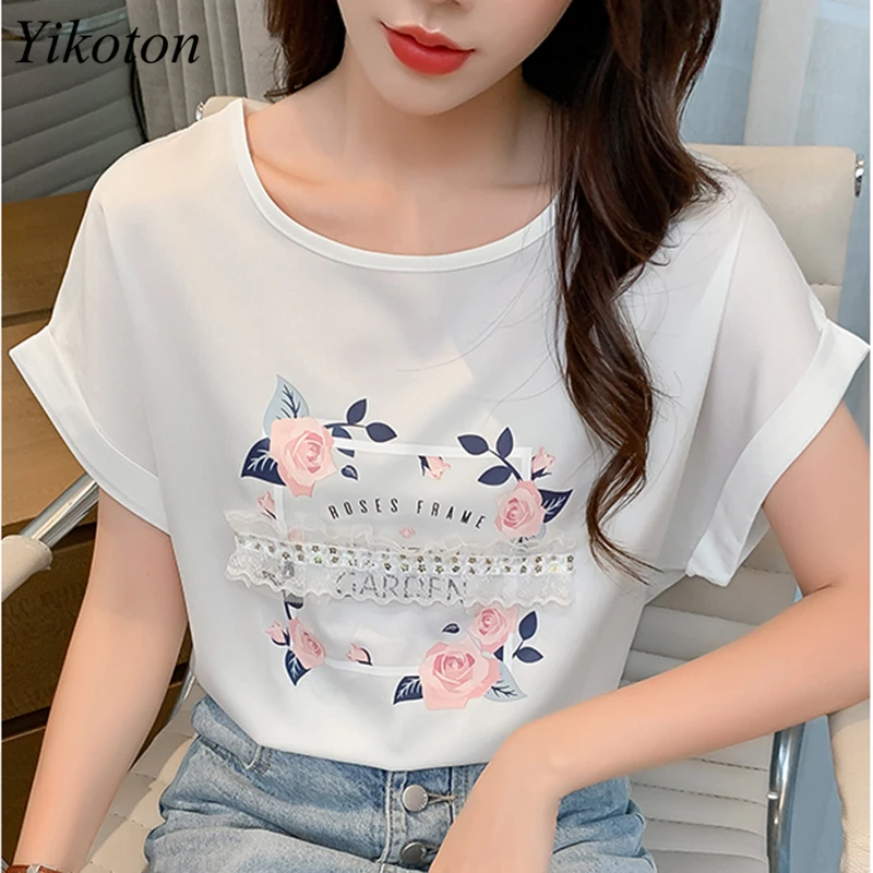 

Шелковая Женская белая блузка, рубашки с коротким рукавом, женские летние топы 2022, Свободная Женская блузка с круглым вырезом, Модная белая ...