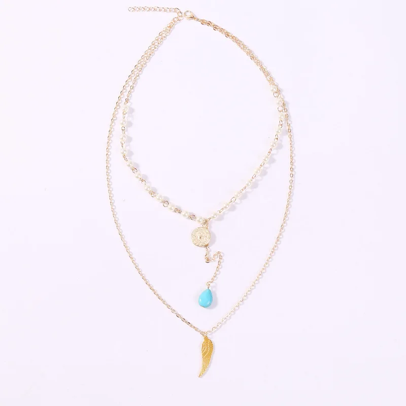 2 шт./компл. простые женские ожерелья из жемчуга украшен круглыми синими каплями