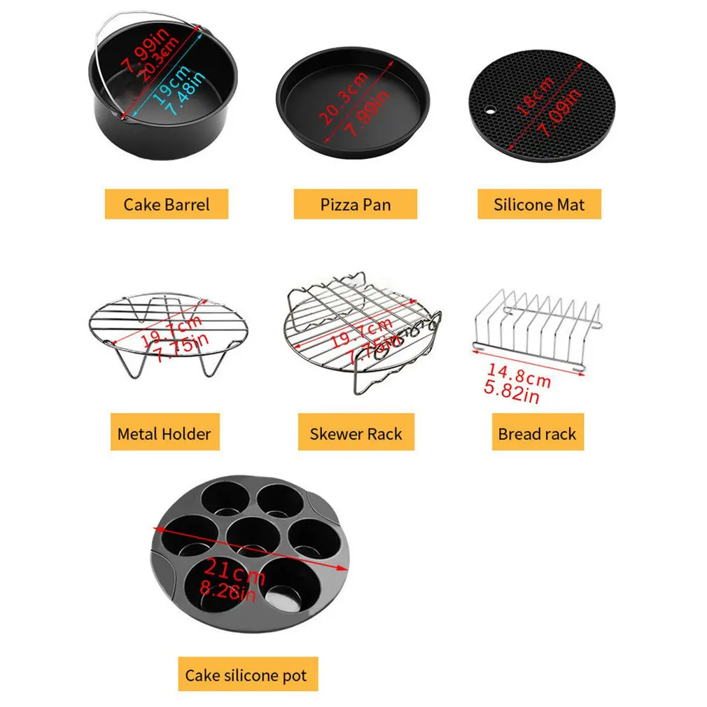 

8 Pcs Air Fryer Accessories Basket Grill Pizza Pan Grill Rack Non-sticky Convenient To Carry Grill Accessories