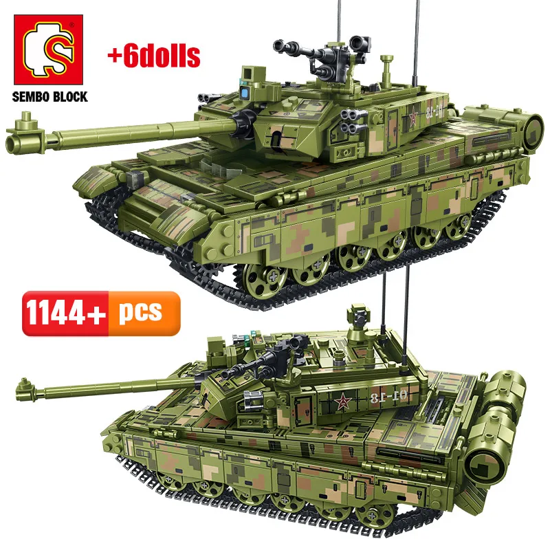

SEMBO 1144PCS WW2 99A Battle Electric Tank Building Blocks Military Army City Police Soldier Figures Bricks Toys For Children