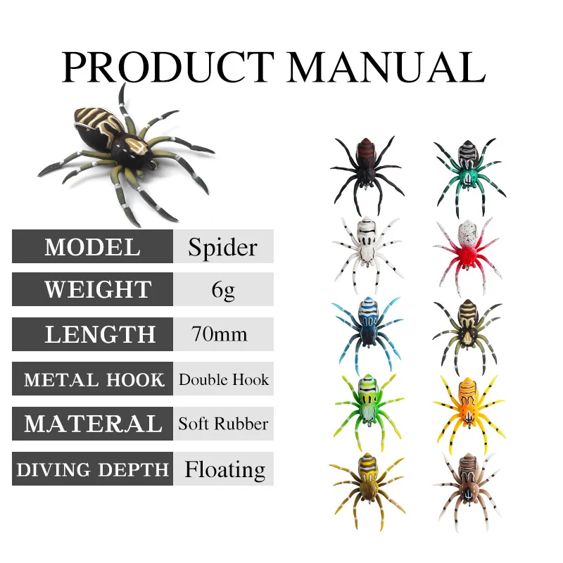 

1pcs Spider Soft Bait 4.7cm/6g Silicone Bait Artificial Pesca Softbait Lures Weedless Fishing Lure with Realistic Design Tackle