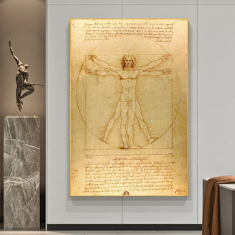 

Famous Vitruvian Man Painting Study of Proportions by Leonardo da Vinci Classical Poster Prints Wall Art Canvas Painting Decor