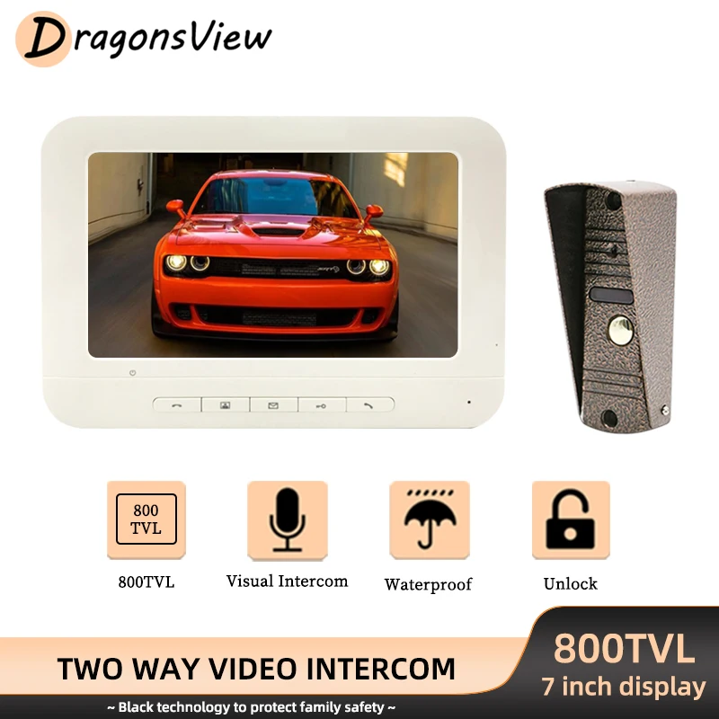 

DragonsView Video Home Intercom 800TVL Day Night Vision IP65 Rainproof Outdoor Doorbell Camera Wired Video Door Phone System Kit