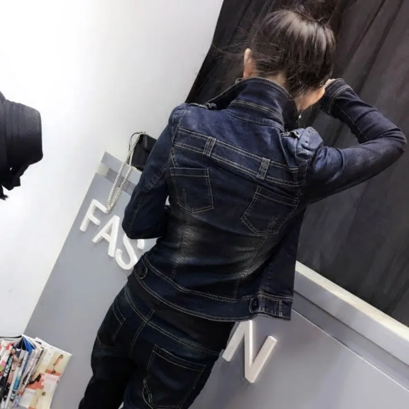 

Korean Spring Autumn New Womens Slim Fit Denim Jackets Personality Casual Long Sleeve Single Breasted Lapel Female Outwear Coats