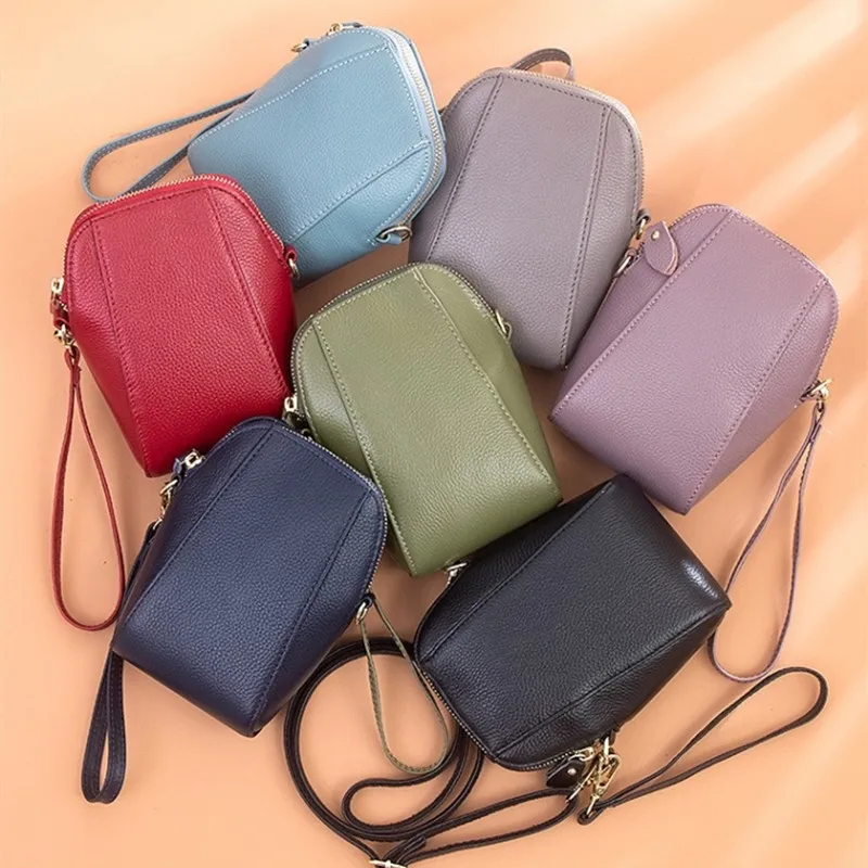 

Famous Brand Mobile Phone Bags Women's Mini Green Crossbody Shoulder Bags Fashion Purple Coin Purse Genuine Leather Key Bags