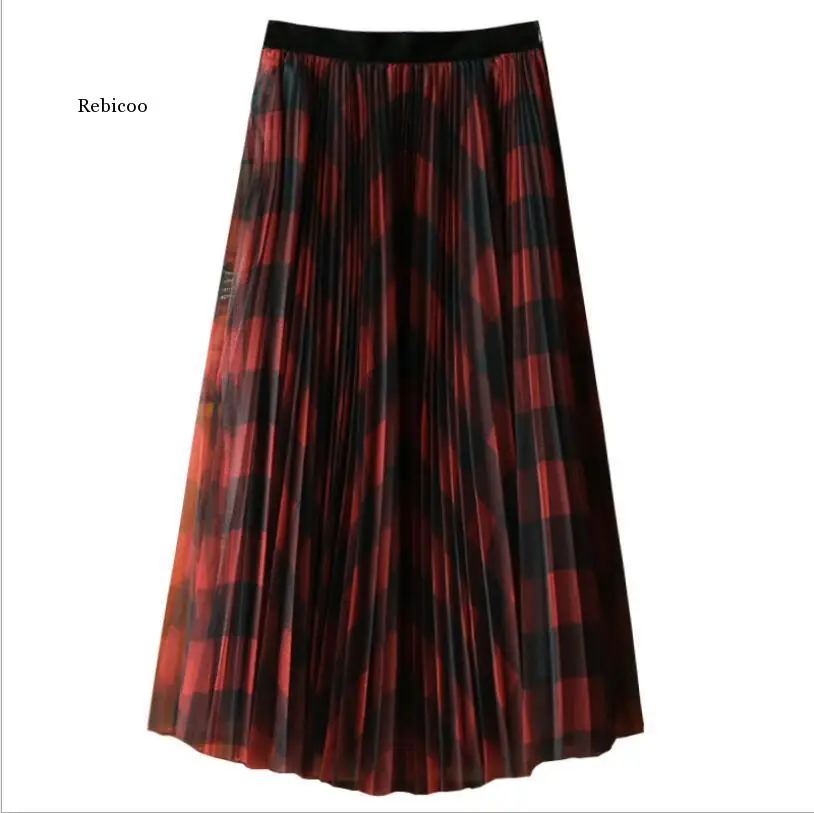 Зеленый Красный Длинные клетчатая юбка-пачка для женщин модные летние