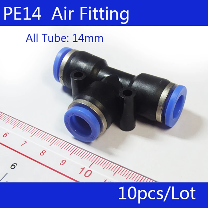 

HIGH QUALITY 10Pcs PE14 Pneumatic 14mm to 14mm One Touch End T Joint Push In Quick Fittings