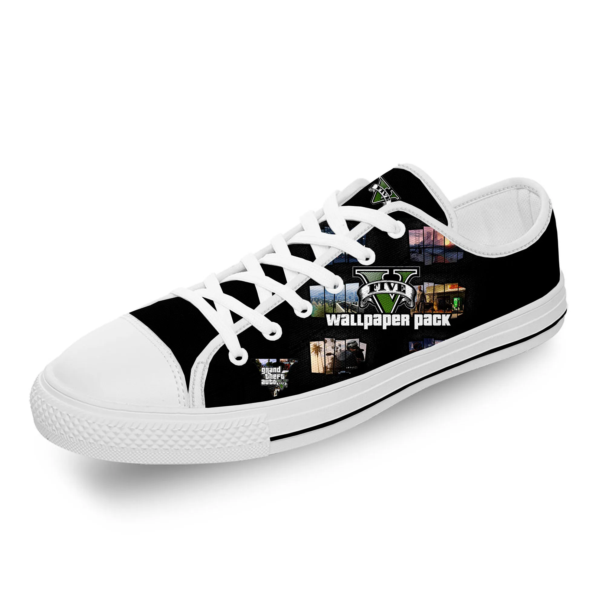 

GTA 5 Game Grand Theft Auto White Funny Cloth 3D Print Low Top Canvas Fashion Shoes Men Women Lightweight Breathable Sneakers