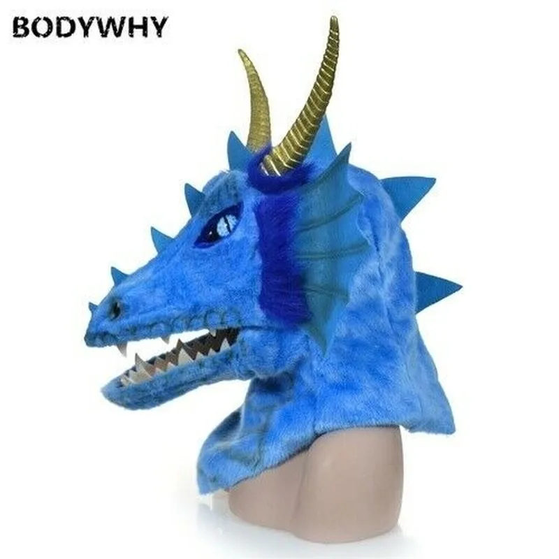 Новый костюм талисмана синего дракона маска для движения головы рта на Хэллоуин