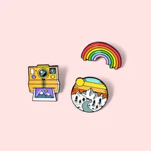 Rainbow Camera Snow Mountain Brooch Bag Clothes Backpack Lapel Enamel Pin Badges Jewelry Gift For Friend Women Accessories
