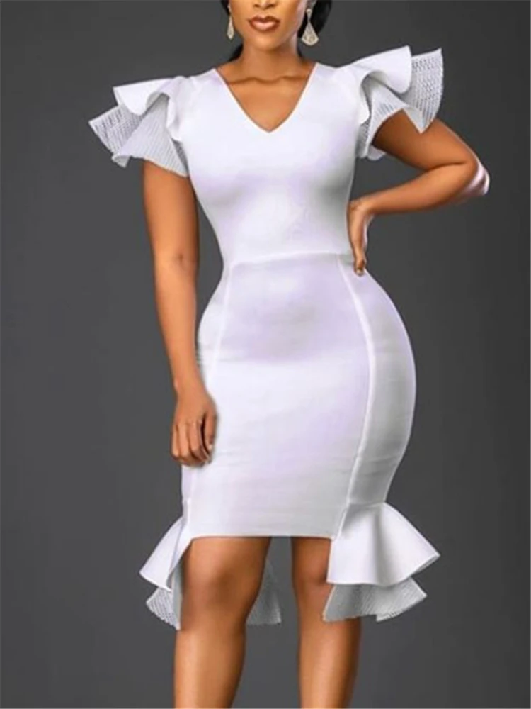 satin ruffle midi dress
