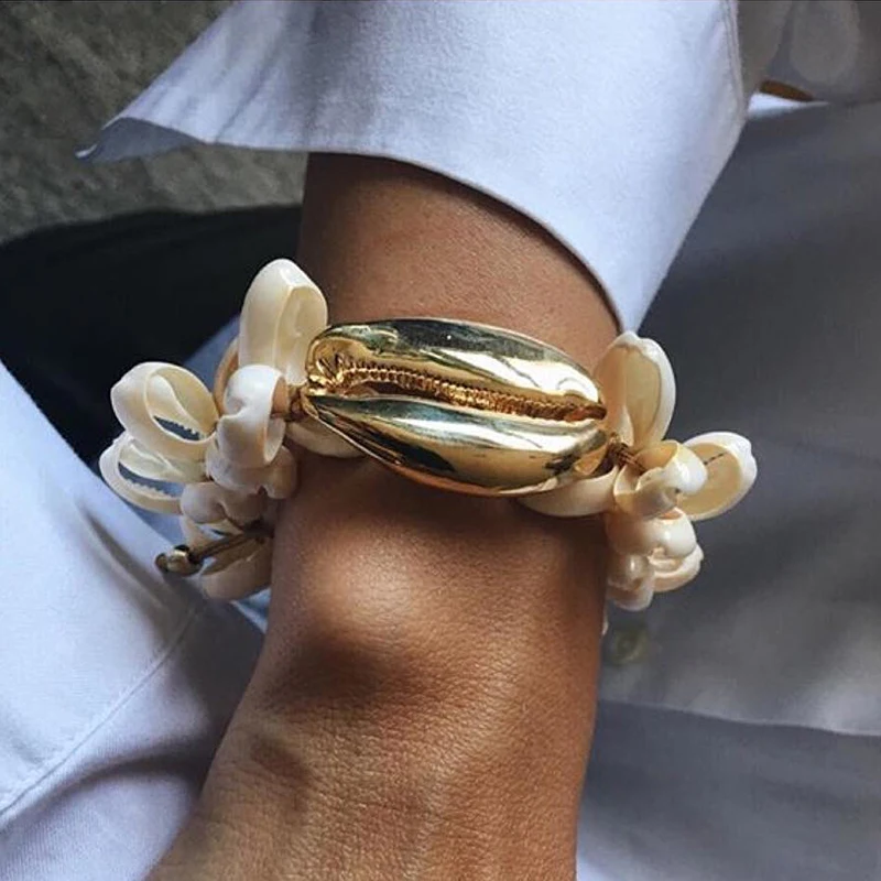 Женский браслет boho bileklik vsco Большой из ракушек Каури в богемном стиле ручная